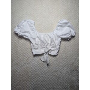 Altar'd State White Puff Sleeve Square Neck Tie Front Crop Top XS Made in USA